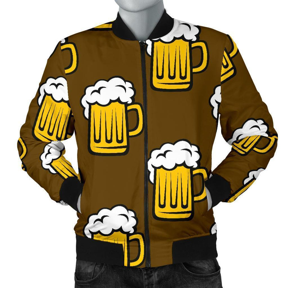 Beer Print Pattern Men Casual Bomber Jacket