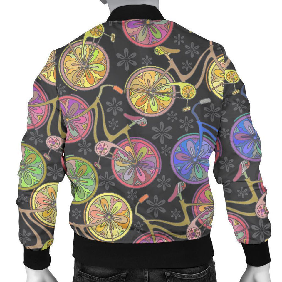 Bicycle Floral Pattern Print Men Casual Bomber Jacket