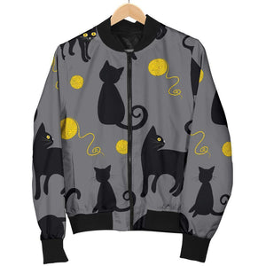 Black Cat Knit Pattern Print Men Casual Bomber Jacket