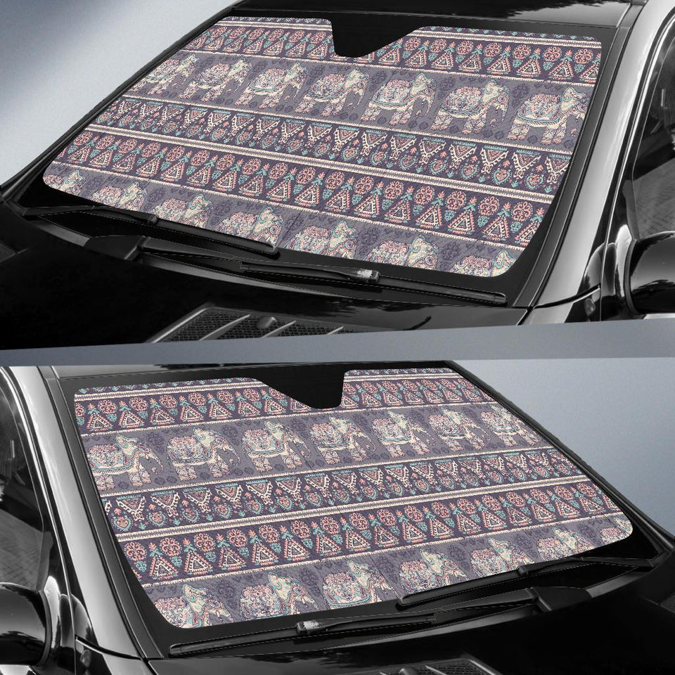 Black Elephant Aztec Pattern Prints Car Sun Shade