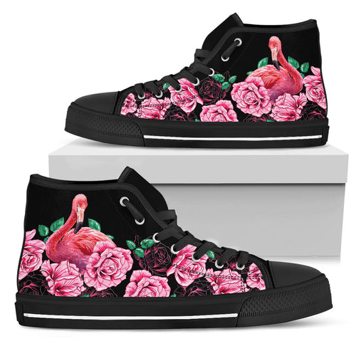 Flamingo And Black Rose High Top Shoes For Women, Shoes For Men Custom Shoes Flamingo And Black Rose High Top Shoes For Women, Shoes For Men Custom Shoes - Vegamart.com