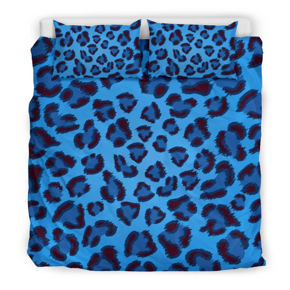 Blue Cheetah Leopard Pattern Print Duvet Cover Bedding Set