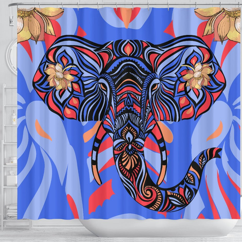 Blue Elephant Indian Mandala Shower Curtain