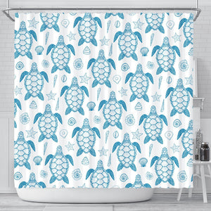Blue Sea Turtle Pattern Shower Curtain
