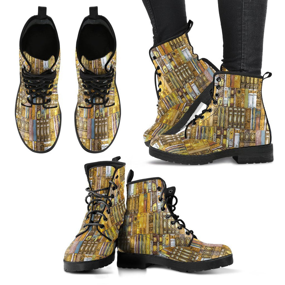 Book Lover Library Librarian Pattern Print Men Women Leather Boots