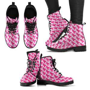 Breast Cancer Awareness Pink Ribbon Print Pattern Men Women Leather Boots