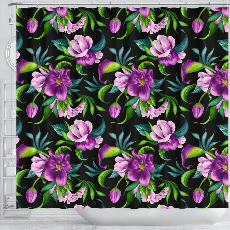 Bright Purple Floral Pattern Shower Curtain