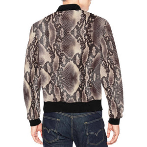 Brown Snakeskin Python Skin Pattern Print Men Casual Bomber Jacket