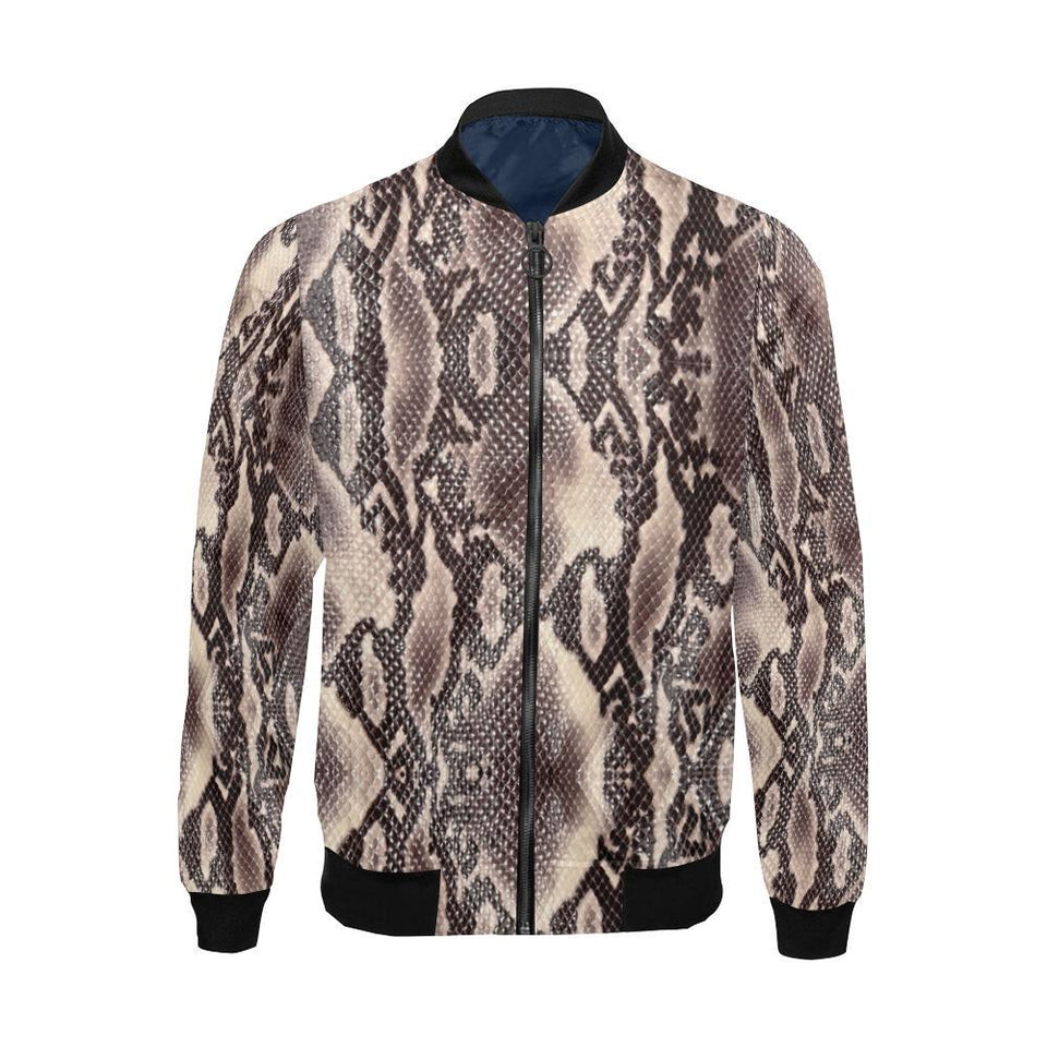 Brown Snakeskin Python Skin Pattern Print Men Casual Bomber Jacket