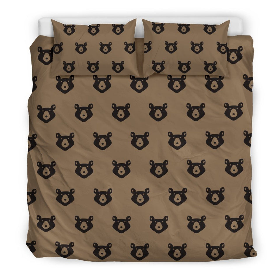 Brown Teddy Bear Pattern Print Duvet Cover Bedding Set