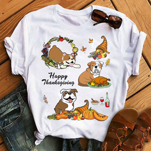 Bulldog Happy Thanksgiving T-Shirt Custom T Shirts Printing Bulldog Happy Thanksgiving T-Shirt Custom T Shirts Printing - Vegamart.com