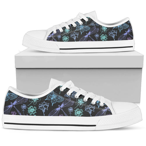 Butterfly Dragonfly Low Top Shoes For Women White, Black Custom Shoes Butterfly Dragonfly Low Top Shoes For Women White, Black Custom Shoes - Vegamart.com