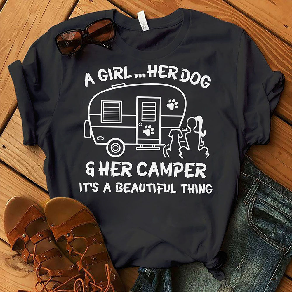 Camping A Girl Her Dog And Her Camper T-Shirt Custom T Shirts Printing Camping A Girl Her Dog And Her Camper T-Shirt Custom T Shirts Printing - Vegamart.com