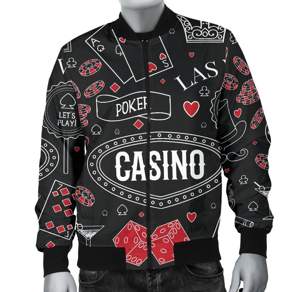 Casino Poker Pattern Print Men Casual Bomber Jacket
