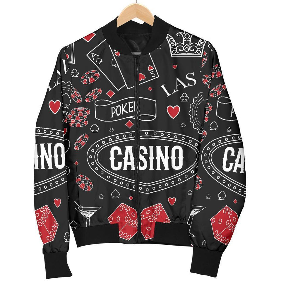 Casino Poker Pattern Print Men Casual Bomber Jacket
