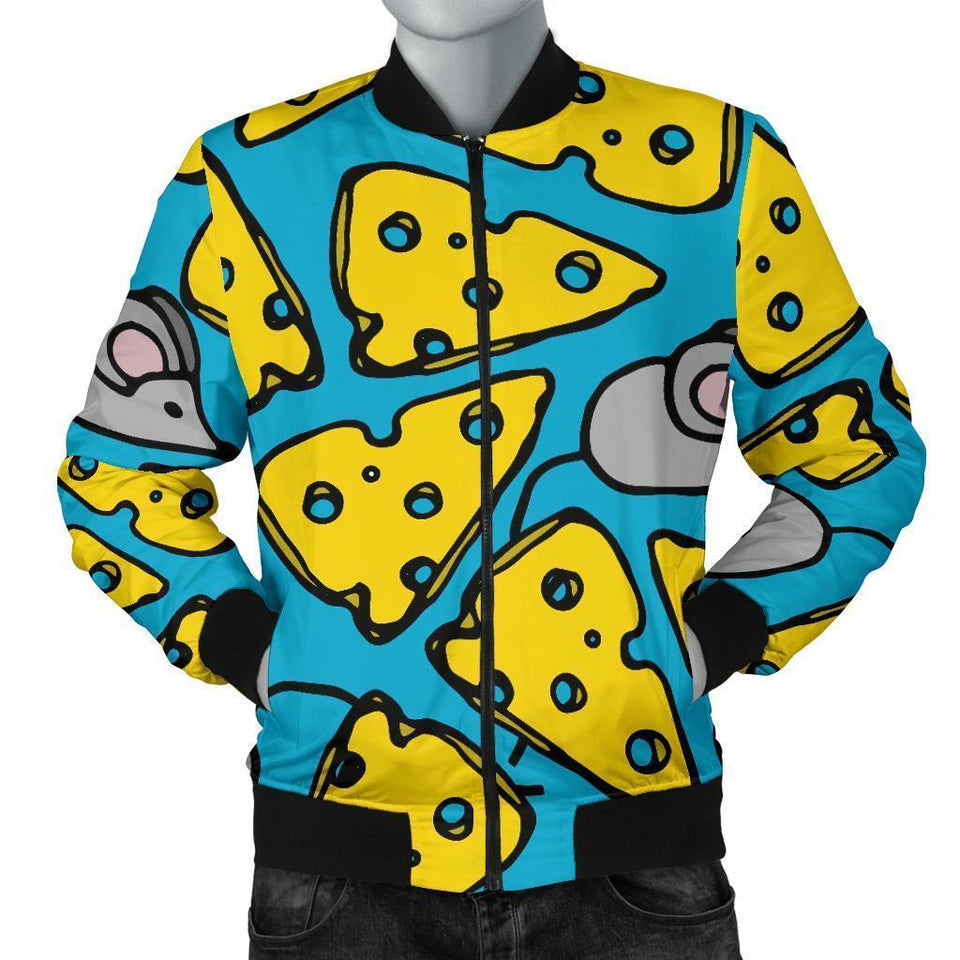 Cheese Mouse Pattern Print Men Casual Bomber Jacket