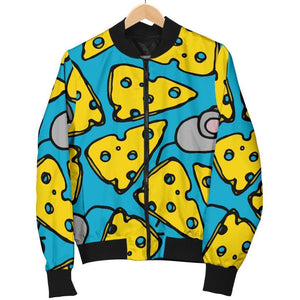 Cheese Mouse Pattern Print Men Casual Bomber Jacket