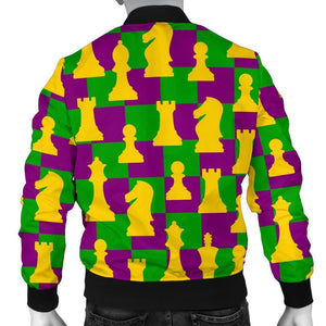 Chess Color Pattern Print Men Casual Bomber Jacket