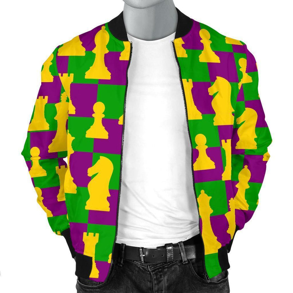 Chess Color Pattern Print Men Casual Bomber Jacket