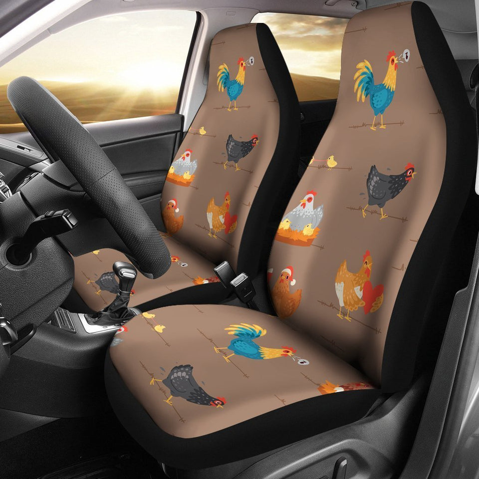 Chicken Happy Print Pattern Car Seat Covers Set 2 Pc, Car Accessories Car Mats Covers Chicken Happy Print Pattern Car Seat Covers Set 2 Pc, Car Accessories Car Mats Covers - Vegamart.com