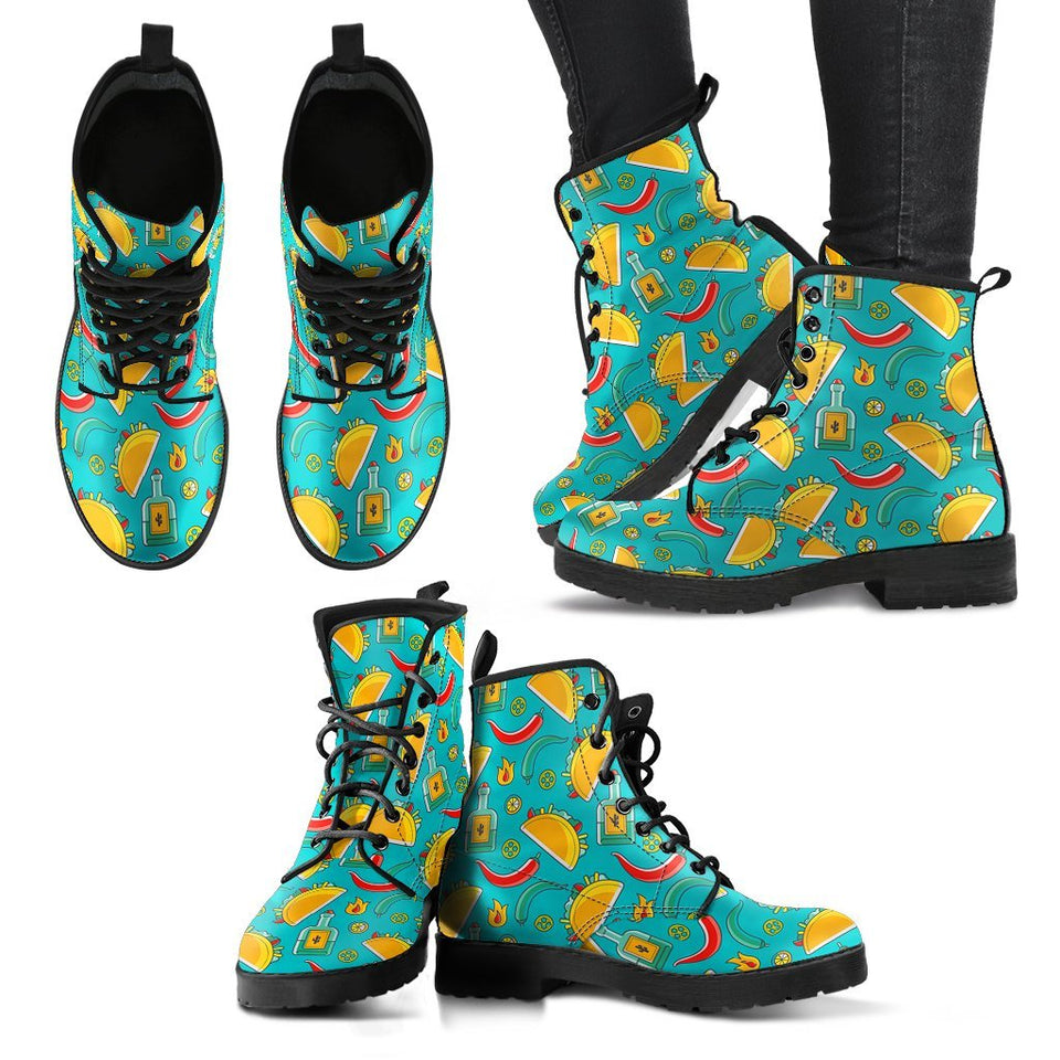 Chilli Taco Pattern Print Men Women Leather Boots