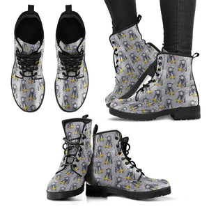 Chimp Monkey Banana Pattern Print Men Women Leather Boots