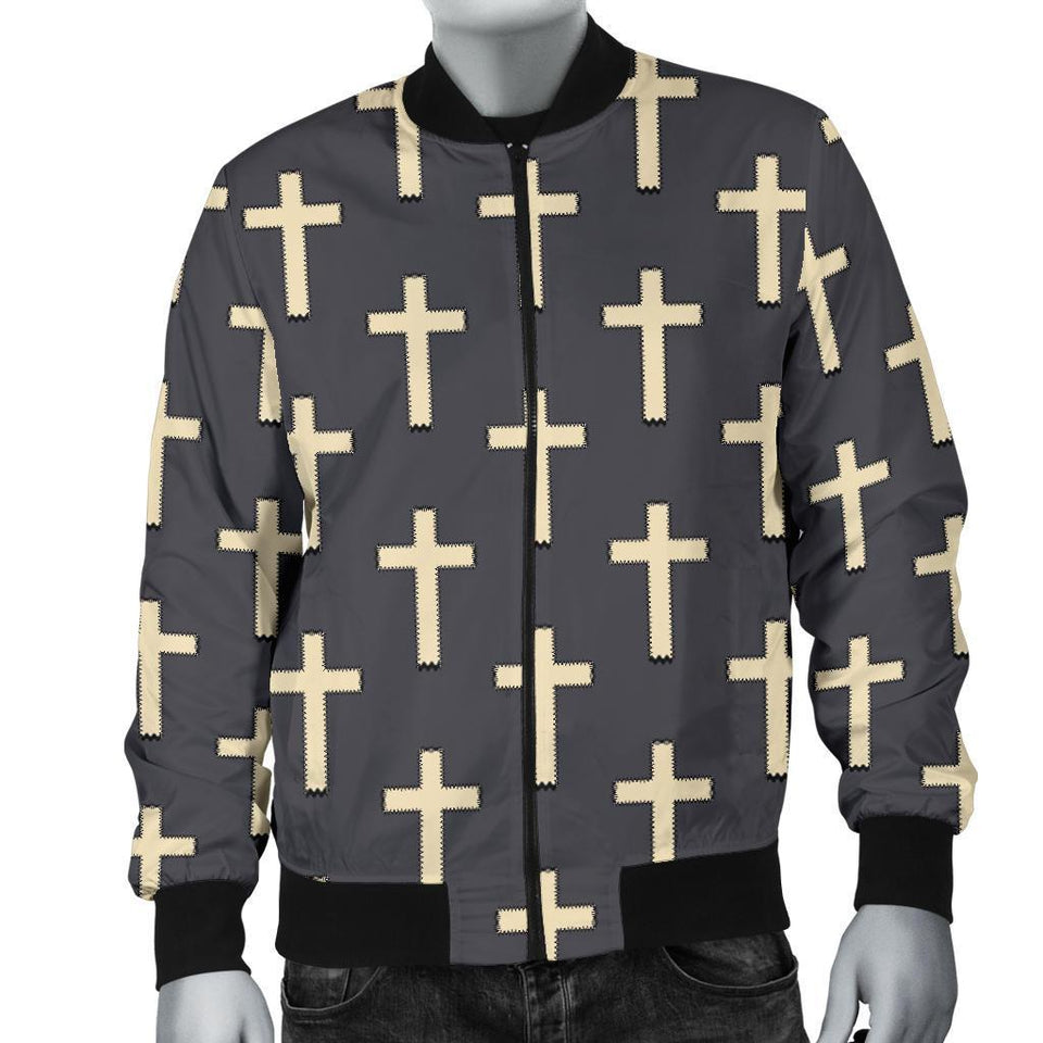 Christian Cross Pattern Print Men Casual Bomber Jacket
