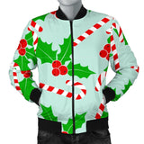 Christmas Cady Cane Pattern Print Men Casual Bomber Jacket