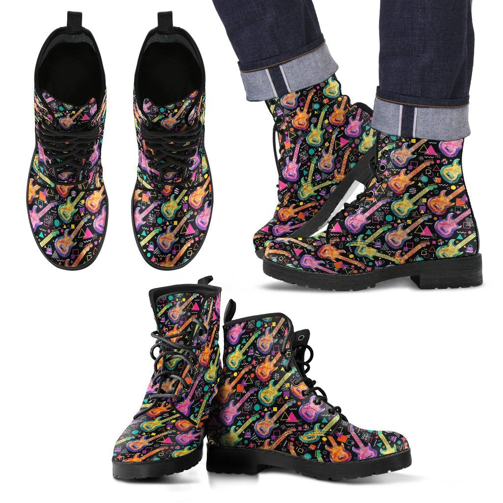 Colorful Electric Guitar Pattern Print Men Women Leather Boots