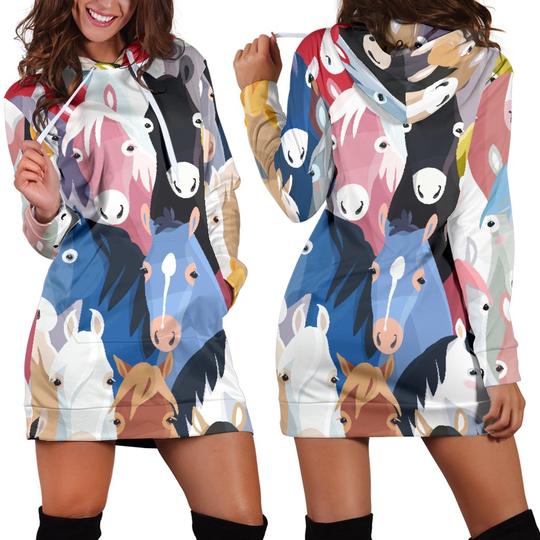 Colorful Horse Pattern Hoodie Dress 3D Style Women All Over Print Colorful Horse Pattern Hoodie Dress 3D Style Women All Over Print - Vegamart.com