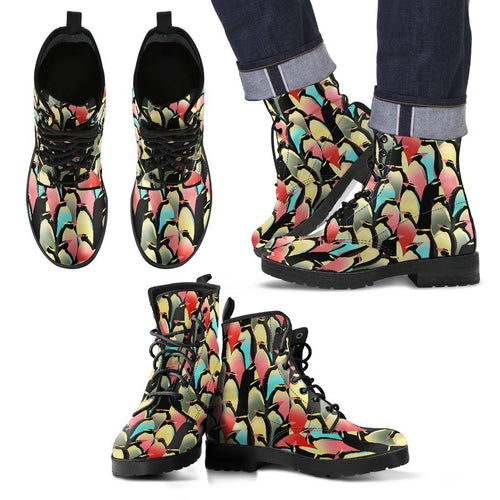 Colorful Penguin Pattern Print Men Women Leather Boots