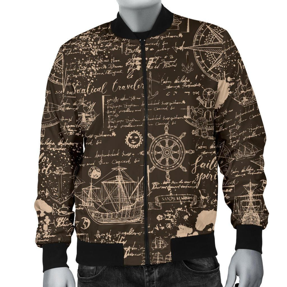 Compass Map Pattern Print Men Casual Bomber Jacket