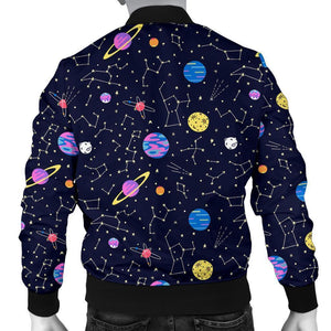 Constellation Planet Print Pattern Men Casual Bomber Jacket