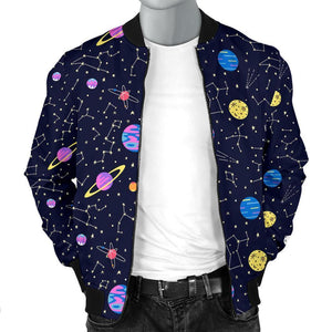 Constellation Planet Print Pattern Men Casual Bomber Jacket