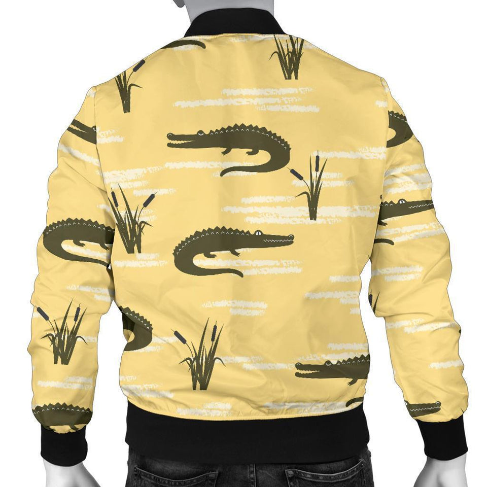 Crocodile River Print Pattern Men Casual Bomber Jacket