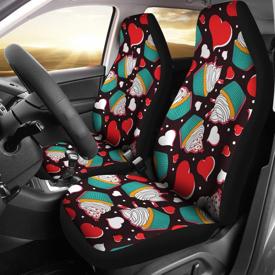 Cupcakes Heart Print Pattern Car Seat Covers Set 2 Pc, Car Accessories Car Mats Covers Cupcakes Heart Print Pattern Car Seat Covers Set 2 Pc, Car Accessories Car Mats Covers - Vegamart.com