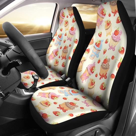 Cupcakes Strawberry Cherry Print Car Seat Covers Set 2 Pc, Car Accessories Car Mats Covers Cupcakes Strawberry Cherry Print Car Seat Covers Set 2 Pc, Car Accessories Car Mats Covers - Vegamart.com