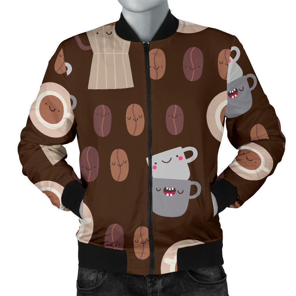 Cute Coffee Pattern Print Men Casual Bomber Jacket