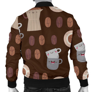 Cute Coffee Pattern Print Men Casual Bomber Jacket