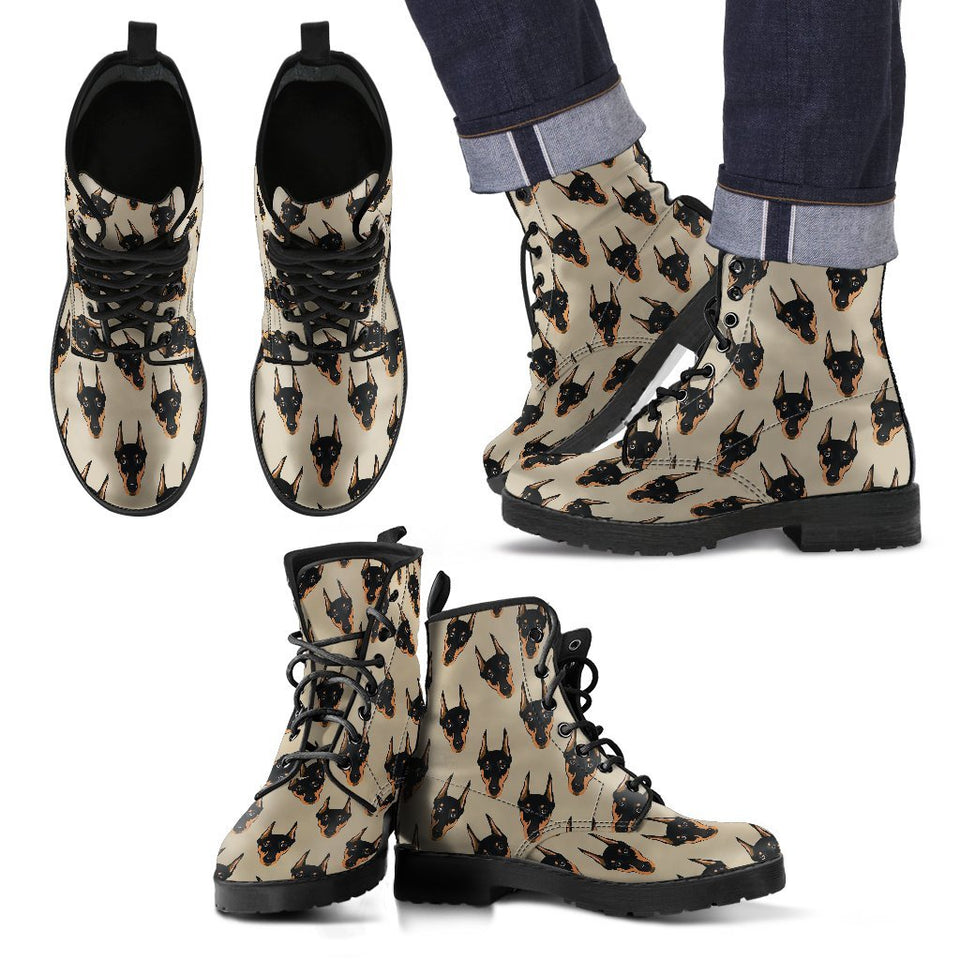 Dog Doberman Pattern Print Men Women Leather Boots