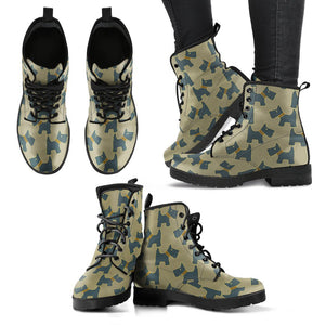 Dog Westie Pattern Print Men Women Leather Boots