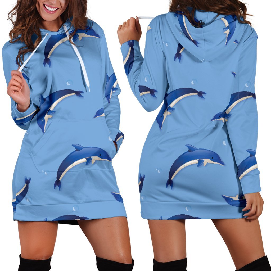 Dolphin Blue Print Hoodie Dress 3D Style Women All Over Print Dolphin Blue Print Hoodie Dress 3D Style Women All Over Print - Vegamart.com
