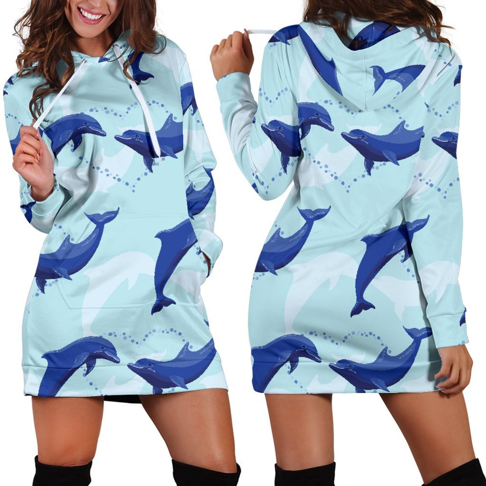 Dolphin Blue Print Hoodie Dress 3D Style Women All Over Print Dolphin Blue Print Hoodie Dress 3D Style Women All Over Print - Vegamart.com