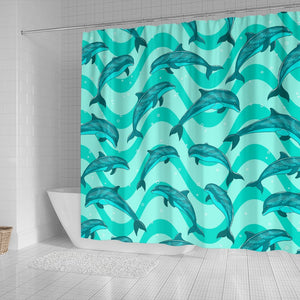 Dolphin Wave Print Shower Curtain