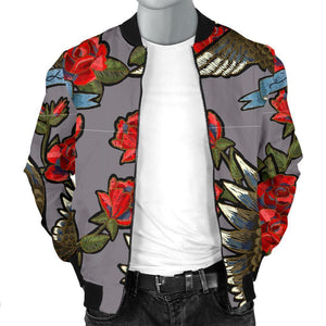 Eagle Rose Pattern Print Men Casual Bomber Jacket