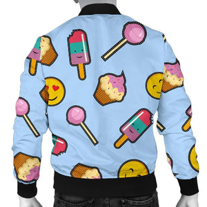 Emoji Dessert Pattern Print Men Casual Bomber Jacket
