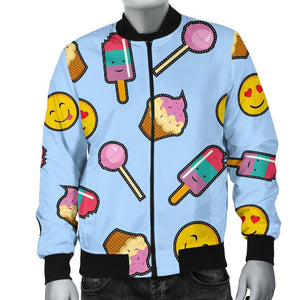 Emoji Dessert Pattern Print Men Casual Bomber Jacket
