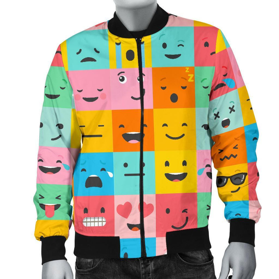 Emoji Pattern Print Men Casual Bomber Jacket