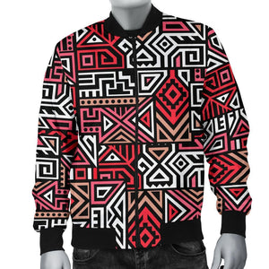 Ethnic Red Print Pattern Men Casual Bomber Jacket