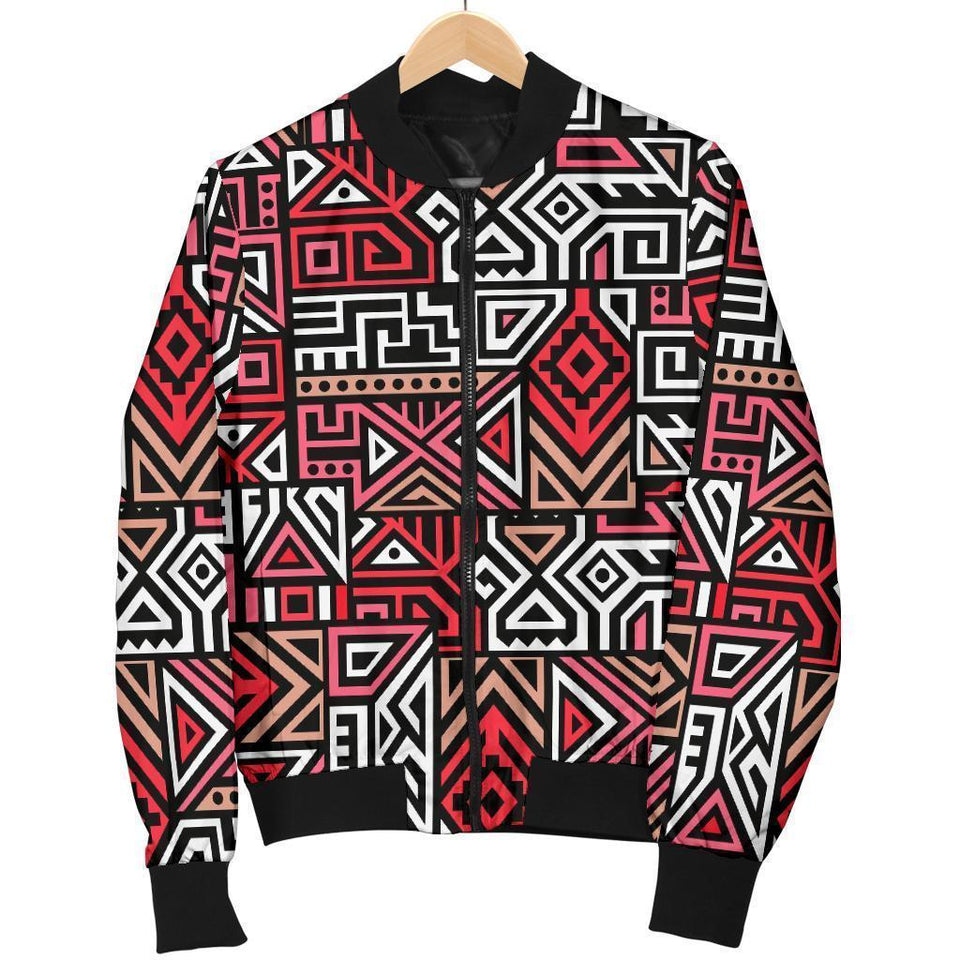 Ethnic Red Print Pattern Men Casual Bomber Jacket